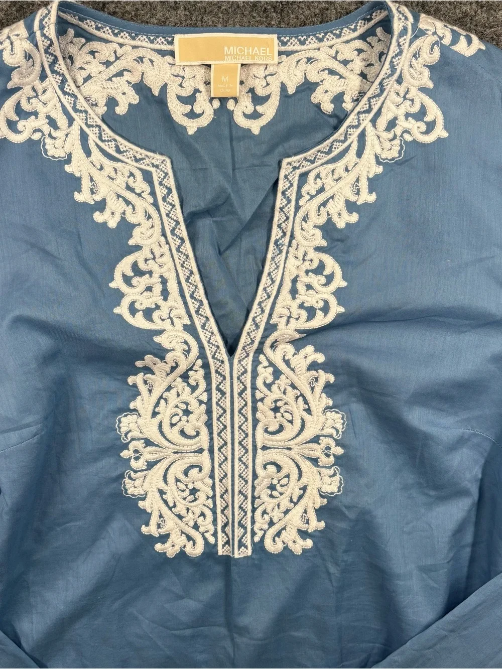 Michael Kors Light Blue Tunic Shirt with Cream Embroidery